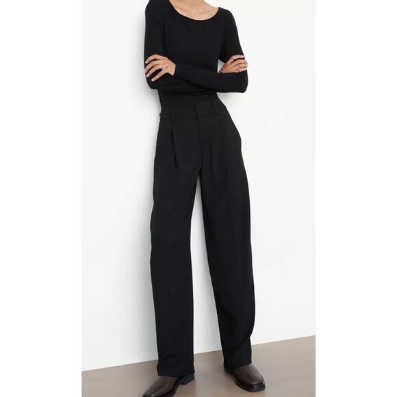 Vince Drapey Wide Leg Pant Trouser Size 4 Black High Rise Pleated Minimalist - Picture 1 of 16